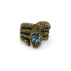Heidi Daus Snake Ring Blue Crystal Green Rhinestone Gold Tone Sz 11.5